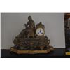 Image 2 : ANTIQUE FRENCH PENDULE FIGURAL MANTLE CLOCK IN GILT ON BASE (20" X 16 1/2")