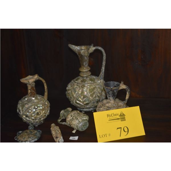 MIX COLLECTION OF PERSIAN GLASS, EWERS, ETC. (6 PCS)