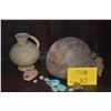 Image 1 : MIX LOT OF MIDDLE EAST COLLECTIBLES: POTTERY, LAMP, & SCRABS (14 PCS)