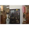 Image 3 : ASIAN STYLE BLACK LACQUER DISPLAY CABINET W/DOUBLE GLASS DOORS & 2 SMALL DRAWERS W/BRASS HARDWARE (3