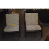 Image 1 : PAIR VINTAGE MID CENTURY MODERN WOODEN LOUNGE CHAIRS W/SLANTED SLAT BACK DESIGN & UPHOLSTERED CUSHIO