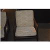 Image 2 : PAIR VINTAGE MID CENTURY MODERN WOODEN LOUNGE CHAIRS W/SLANTED SLAT BACK DESIGN & UPHOLSTERED CUSHIO