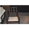 Image 3 : PAIR VINTAGE MID CENTURY MODERN WOODEN LOUNGE CHAIRS W/SLANTED SLAT BACK DESIGN & UPHOLSTERED CUSHIO