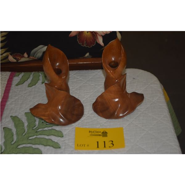 PAIR "HANA HAWAII" HAND TOOLED OHAI APE CANDLESTICK HOLDERS (PAIR)
