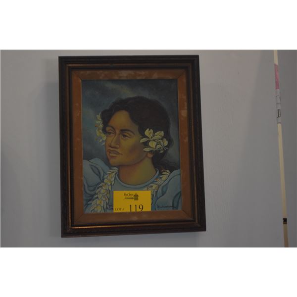 FRAMED OIL ON CANVAS, WAHINE W/GINGER; SIGNED NAHO'OLEWA (16 1/2" X 20 1/2")