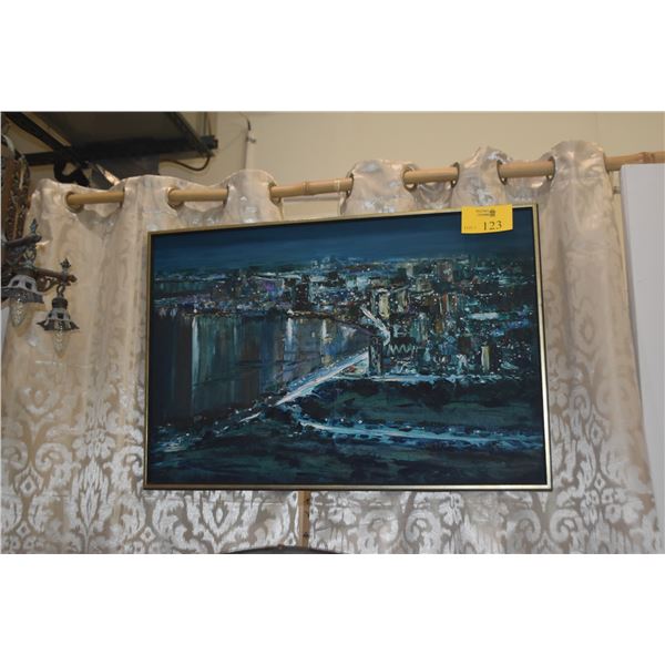 FRAMED OIL ON CANVAS, "HONOLULU CITY LIGHTS:; SIGNED, 1969 (36" X 24")