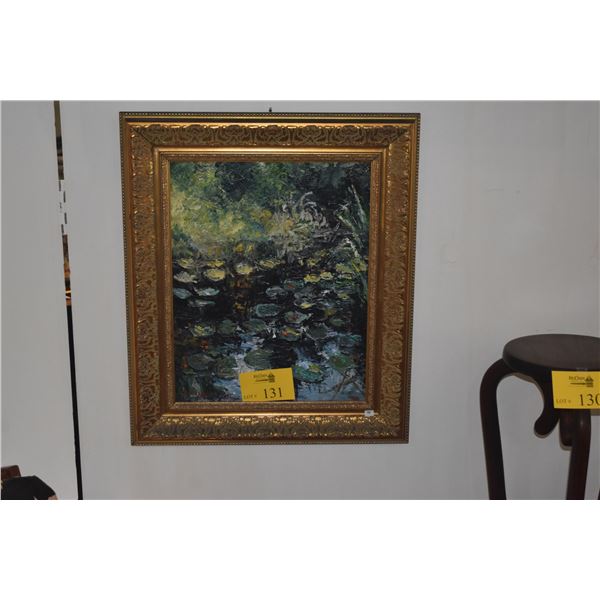FRAMED OIL ON CANVAS, WATER LILLIES; SIGNED ALEXANDER KIRK