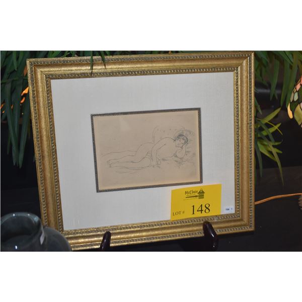 FRAMED ORIGINAL ETCHING, NUE ETENDUE, PIERRE AUGUSTE RENOIR (16 3/4" X 14 1/2") (DOES NOT INCLUDE ST