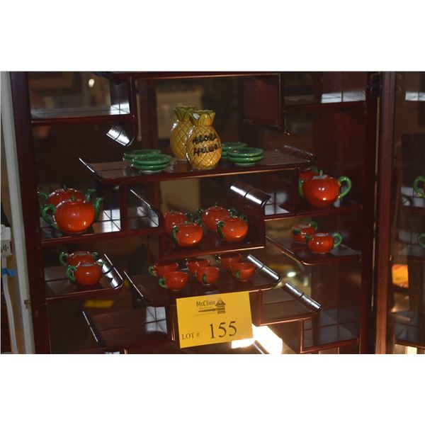 COLLECTION OF MINIATURE TEAPOTS, SUGAR BOWLS, CUPS, PLATES & PINEAPPLE (14 PCS)