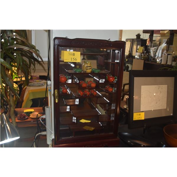 CHINESE ROSEWOOD GLASS DISPLAY CASE (21" X 32 1/2")