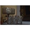 Image 2 : VINTAGE CUT CRYSTAL PEDESTAL COMPOTE & CUT CRYSTAL GLASSES W/STARBURST PINWHEEL PATTERN (5 PCS)