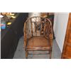 Image 2 : VINTAGE CHINOISERIE STYLE BURNT BAMBOO ARMCHAIR W/HAND PAINTED DECORATIVE PANEL ON BACKREST