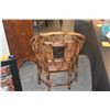 Image 4 : VINTAGE CHINOISERIE STYLE BURNT BAMBOO ARMCHAIR W/HAND PAINTED DECORATIVE PANEL ON BACKREST