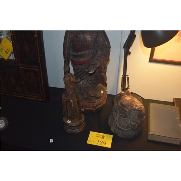WOODEN STATUES: BUDDHA, RELIGIOUS FIGURE & DEITY (3 PCS)