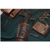 Image 3 : ANTIQUE WALL-MOUNTED COFFEE GRINDER, VINTAGE WALL-MOUNTED TIN MATCHBOX HOLDER & RUSTIC CAST IRON SKE