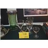 Image 1 : VINTAGE VASE W/ETCHED FLORAL DESIGN & STEMWARE W/SILVER RIMS (6 PCS)