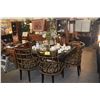 Image 1 : SLEEK BLACK DINING TABLE W/STONE PEDESTAL BASE W/6 BLACK & BAMBOO UPHOLSTERED CHAIRS (TABLE 56" X 56