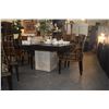 Image 3 : SLEEK BLACK DINING TABLE W/STONE PEDESTAL BASE W/6 BLACK & BAMBOO UPHOLSTERED CHAIRS (TABLE 56" X 56