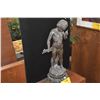 Image 3 : 3-DIMENSIONAL VINTAGE STATUE OF BOY HOLDING 2 DOVES (SPELTER) ON MARBLE STAND (20")