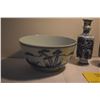 Image 2 : CHINESE PORCELAIN BLUE & WHITE HEXAGONAL PICTORIAL VASES (2) & BLUE & WHITE LANDSCAPE BOWL (6 1/2");