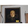 Image 1 : FRAMED GOLD TONED DECORATIVE MASK W/BLUE INLAID EYES & CIRCULAR WIRE ACCENTS