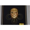 Image 2 : FRAMED GOLD TONED DECORATIVE MASK W/BLUE INLAID EYES & CIRCULAR WIRE ACCENTS