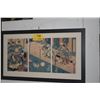 Image 1 : FRAMED TRYPTIC UKIYO-E PRINT OF SHIRABYOSHI DANCERS BY KUNISADA (36 1/2" X 21")