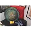 Image 1 : RED CUSHION PILLOW, ROUND HAND EMBROIDERED FOO DOG PILLOW & 4 INDIGO SHIBORI BAGS (6 PCS)