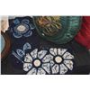 Image 4 : RED CUSHION PILLOW, ROUND HAND EMBROIDERED FOO DOG PILLOW & 4 INDIGO SHIBORI BAGS (6 PCS)