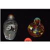 Image 2 : REVERSE PAINTED PANDA SNUFF BOTTLE & MULTI COLORED BLOWN GLASS SNUFF BOTTLE W/SEMI-PRECIOUS TOPS, CH