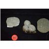Image 1 : CARVED JADE CAT PLAQUE (1 1/4" X 1 3/4"), POMEGRANATE PLAQUE (2" X 1 5/8"), LYCHEE TOGGLE (2 1/8" X 