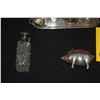 Image 2 : COLLECTION OF STERLING SILVER MINIATURES, PIG-PIN CUSHION & GLASS PERFUME BOTTLE W/STERLING TOP