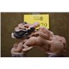 Image 2 : CHINESE LION & CUB CARVING ON WOOD STAND (RHODONITE) (6 1/2" X 7 1/4")