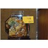 Image 1 : 3 TONE JADEITE CARVING ON STAND OF FOO DOGS & PROSPERITY & LONG LIFE SYMBOLS CARVED THROUGHOUT (6 1/