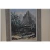 Image 2 : FRAMED OIL ON CANVAS, TROPICAL HAWAIIAN LANDSCAPE W/COTTAGE; SIGNED HE LYNNE '71 (25" X 31")