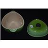 Image 7 : LE CREUSET APPLE SHAPED CASSEROLE DISH, GREEN DEPRESSION GLASS PLATES & GREEN ART GLASS BOWLS (11 PC