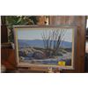 Image 1 : FRAMED PAINTING ON CANVAS, SOUTH EASTERN DESERT LANDSCAPE W/MOUNTAIN BACKDROP