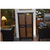 Image 1 : ASIAN STYLE 2 DOOR STORAGE CABINET, DARK LACQUERED W/WOVEN PANELS & DECORATIVE ACCENTS, 2 INTERIOR D