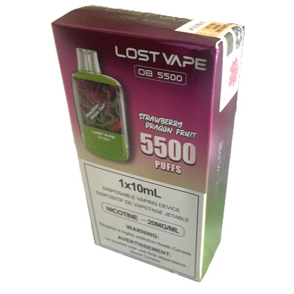 ONE Lost Vape OB5500 disposable vape boxes in the flavor Strawberry Dragon Fruit