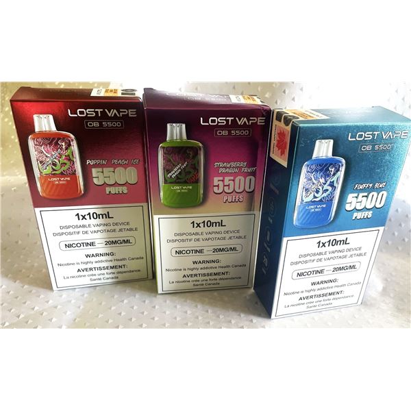 THREE Lost Vape OB5500 Poppin Peach Ice , Strawberry Dragon Fruit, Fluffy Blue