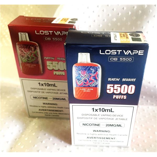 TWO Lost Vape OB5500 disposable vape Blazin Berries and Poppin Peach