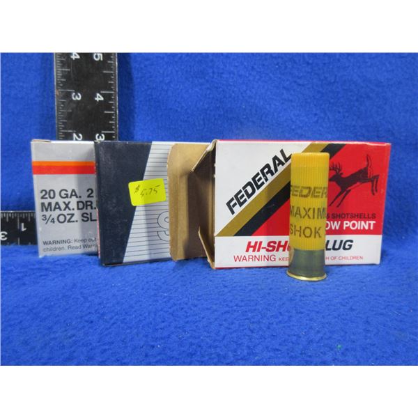 20 Ga. 2 3/4" HP Slug Shotshells - 2 Boxes of 5 (Federal), Box of 5 (Win.) (Pick Up Only)