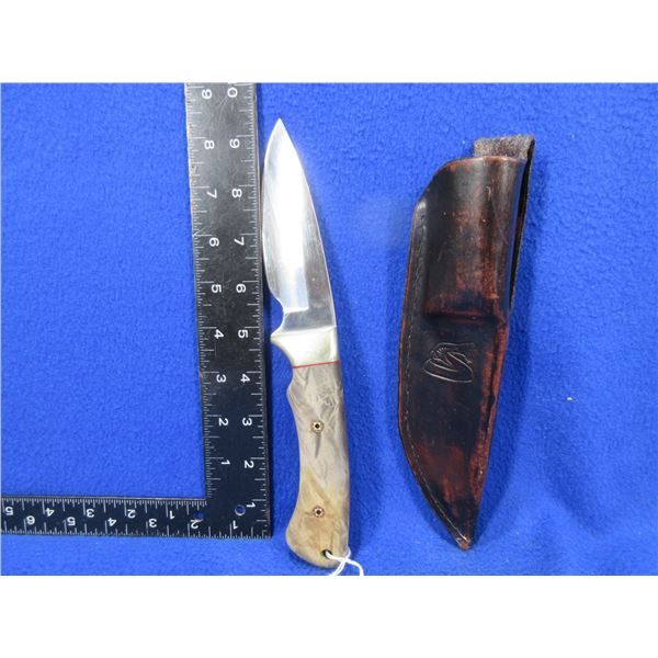 Custom Unmarked Fixed Blade Knife with Leather Sheath - 4 1/2" Blade