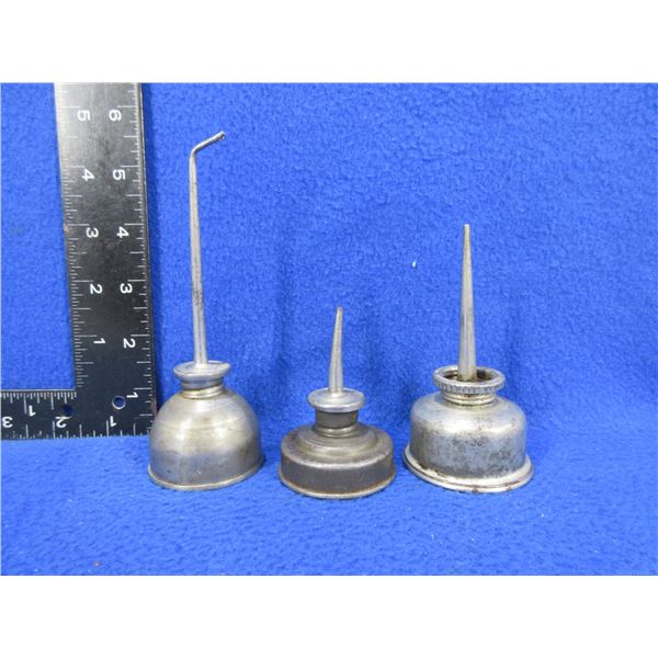 3 Vintage Metal Thumb Pump Oil Cans