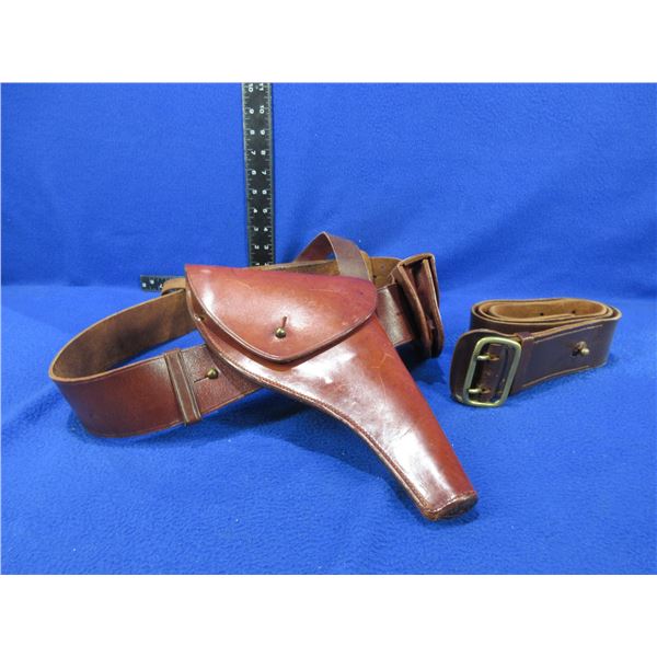 Leather Gun Belt Size 34 & Obsolete RCMP Leather Belt with Holster Size 40