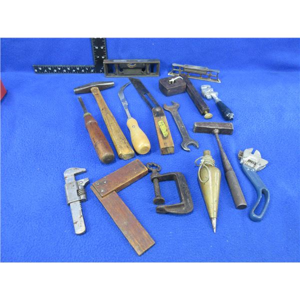 Lot of Misc. Vintage Tools - Hammer, Adjustable Wrenches, Levels, Etc.