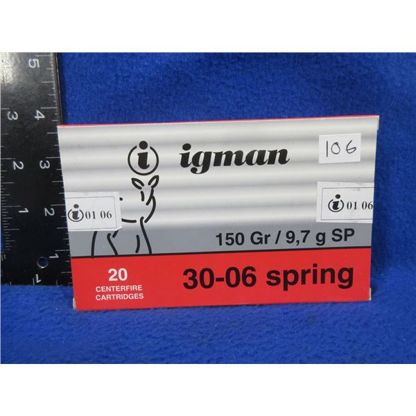 30-06 Sprg 150gr SP Igman Cartridges - Sealed Box of 20 (Pick Up Only)