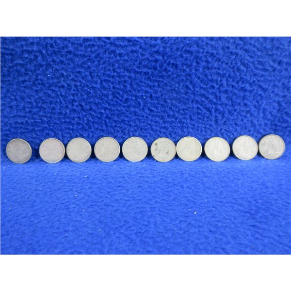 10 Canadian 10 Cent Coins 1965 to 1968 - .800 Silver