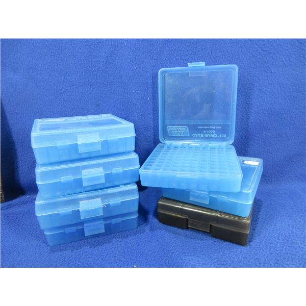 7 Empty Plastic Ammo Boxes - 6 MTM P-100-9 & 1 Frankford Arsenal