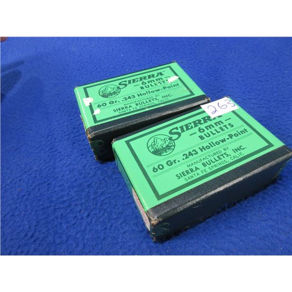 6MM .243" 60gr HP Sierra Bullets - 2 Sealed Boxes of 100